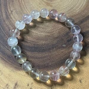 Candy Fluorite bracelet striped layers light rainbow colors stretch 9mm 7.5” nat